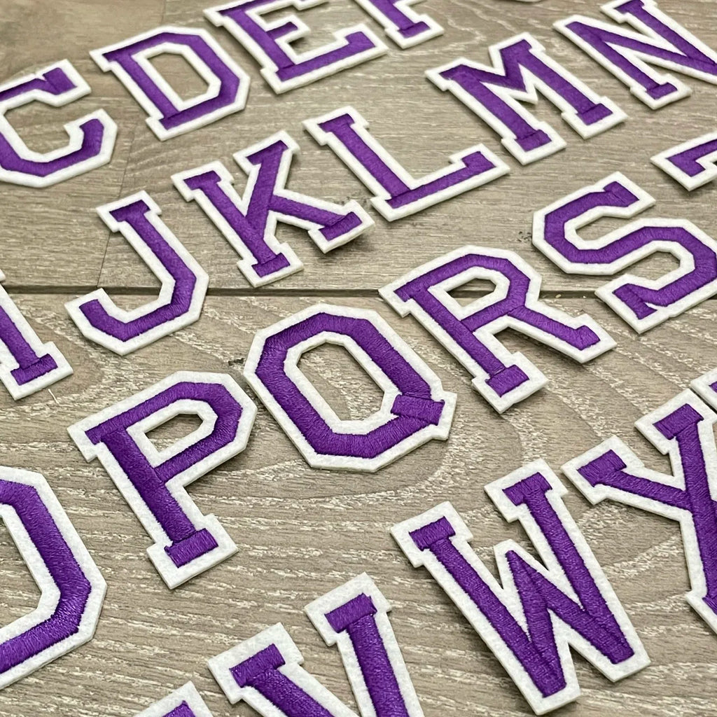 5CM Purple Embroidered Patch Iron on Letter Patches for Clothing Alphabet ABCD EFG HIJK LMN OPQ RST UVW XYZ for DIY Accessories