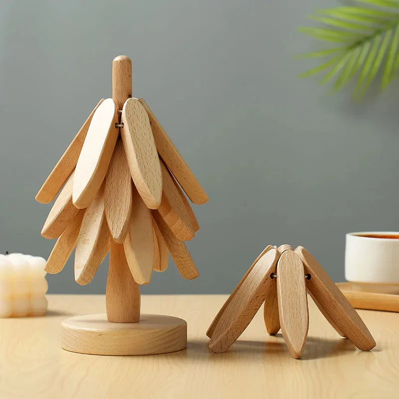 Creative Wooden Tree Folding Trivet Stand Heat Resistant Pot
