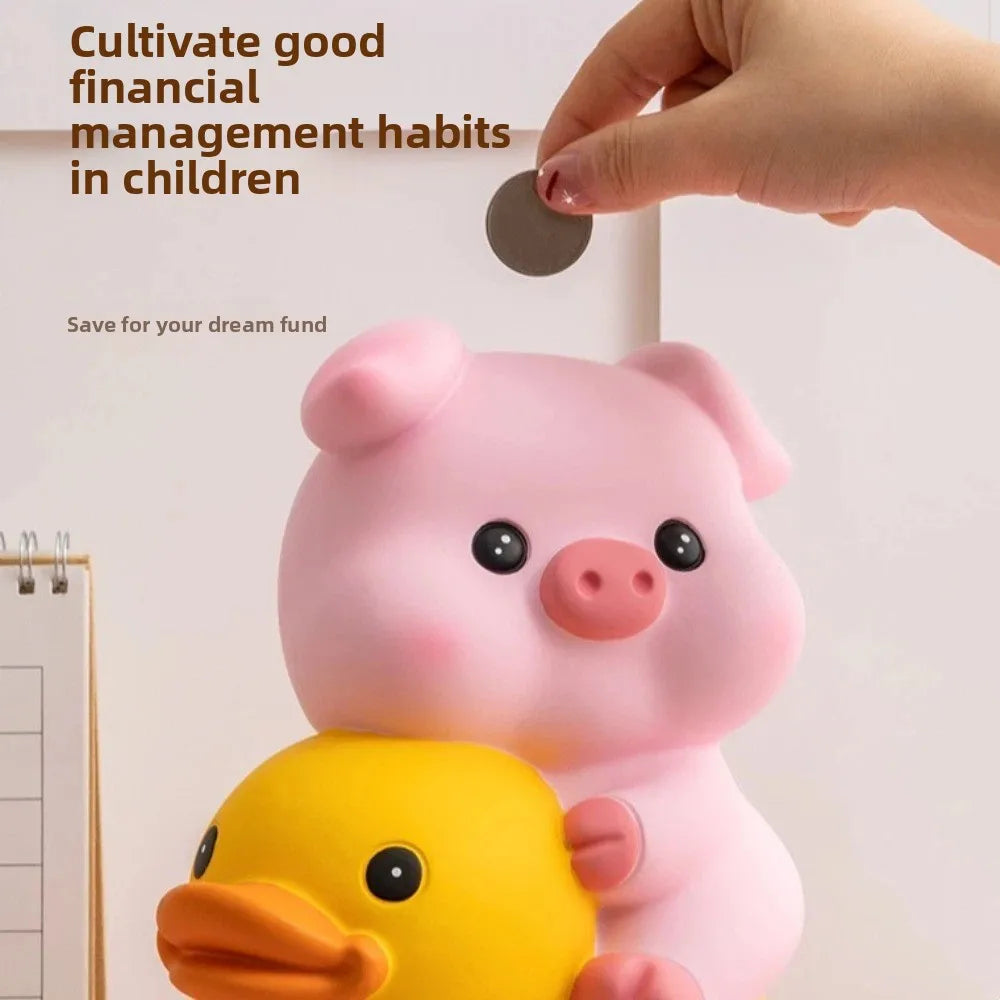 Decorative Vinyl Pig Vinyl Piggy Bank Animal Pig Duck Riding Pig Money Jar Good Luck Fall Protection Coin Saving Box Home
