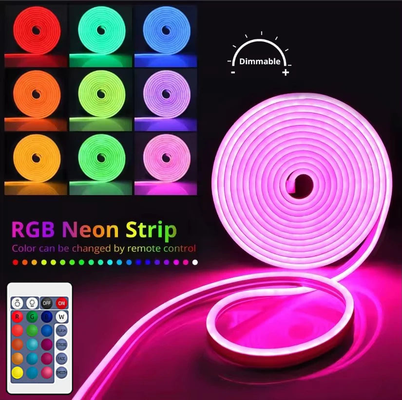 5V USB RGB Neon LED Strip Light 1M 2M 3M 4M 5M LED Neon Strip With App and 44key Remote Control For Home Decor Lights