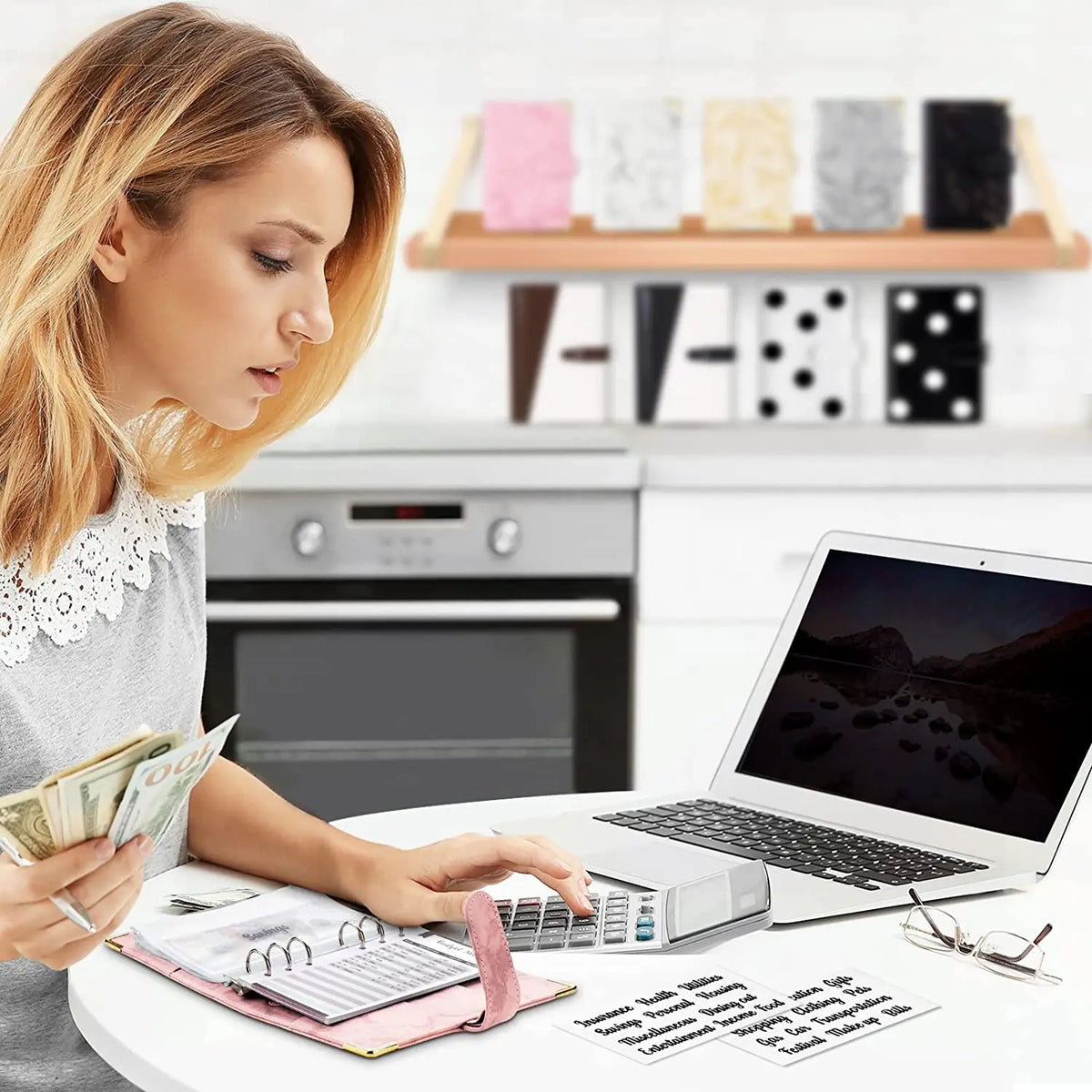 A6 Money Saving Organizer PU Leather Budget Binder Marble