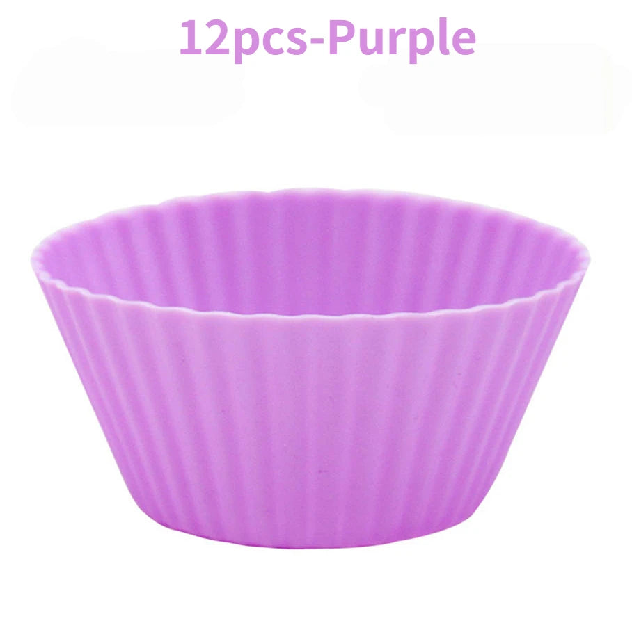 12pcs/Set Silicone Cake Mold Round Shaped DIY Cake Decorating Tools Muffin Cupcake Baking Molds Kitchen Cooking Bakeware Maker