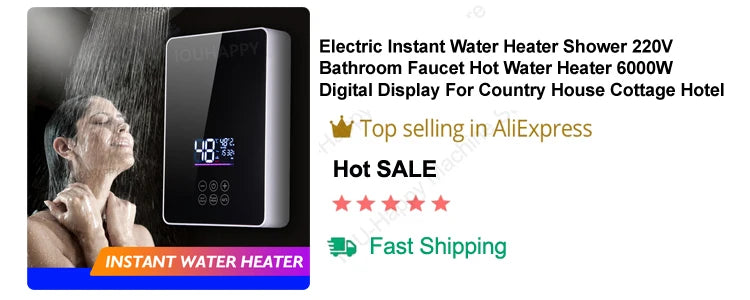 220V 6000W Instant Tankless Electric Hot Water Heater Bathroom Kitchen Instant Heating Tap Demand Water Heater with LCD Display