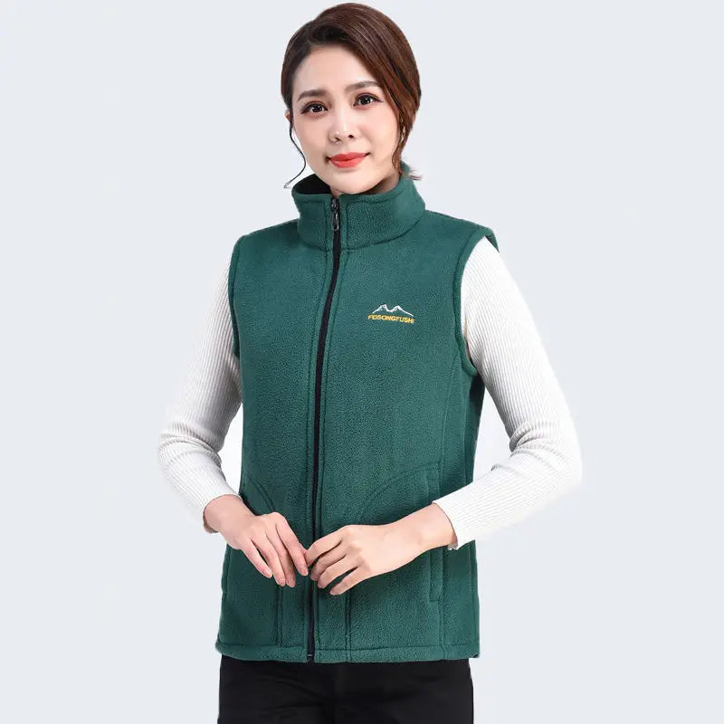 Autumn Winter Fleece Vest Women Stand Collar Zipper Sweatshirt Sleeveless Cardigan Warm Waistcoat Solid Tankcoat Women Clothing