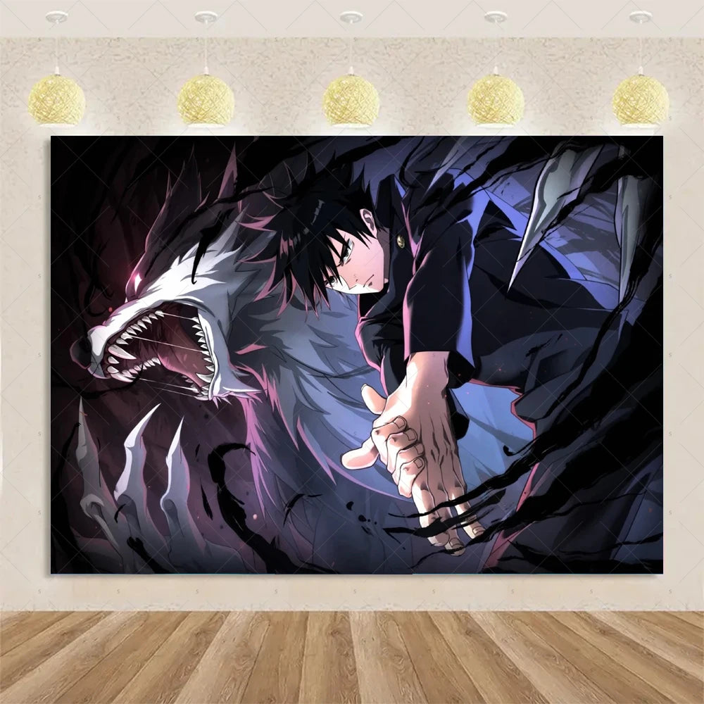 Jujutsu Kaisen Theme Background Birthday Party Decorations Anime Character Gojo Satoru Backdrop Kids Poster Photography props