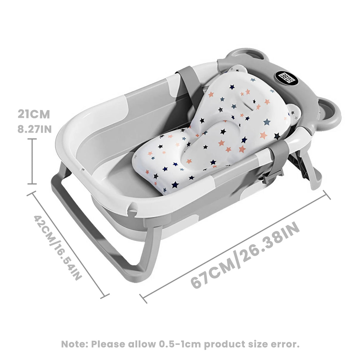 Portable Travel Bathtub, Collapsible Baby Bathtub, with Thermometer &1Soft Floating Cushion, with Drain Hole,For Baby 0-36 Month
