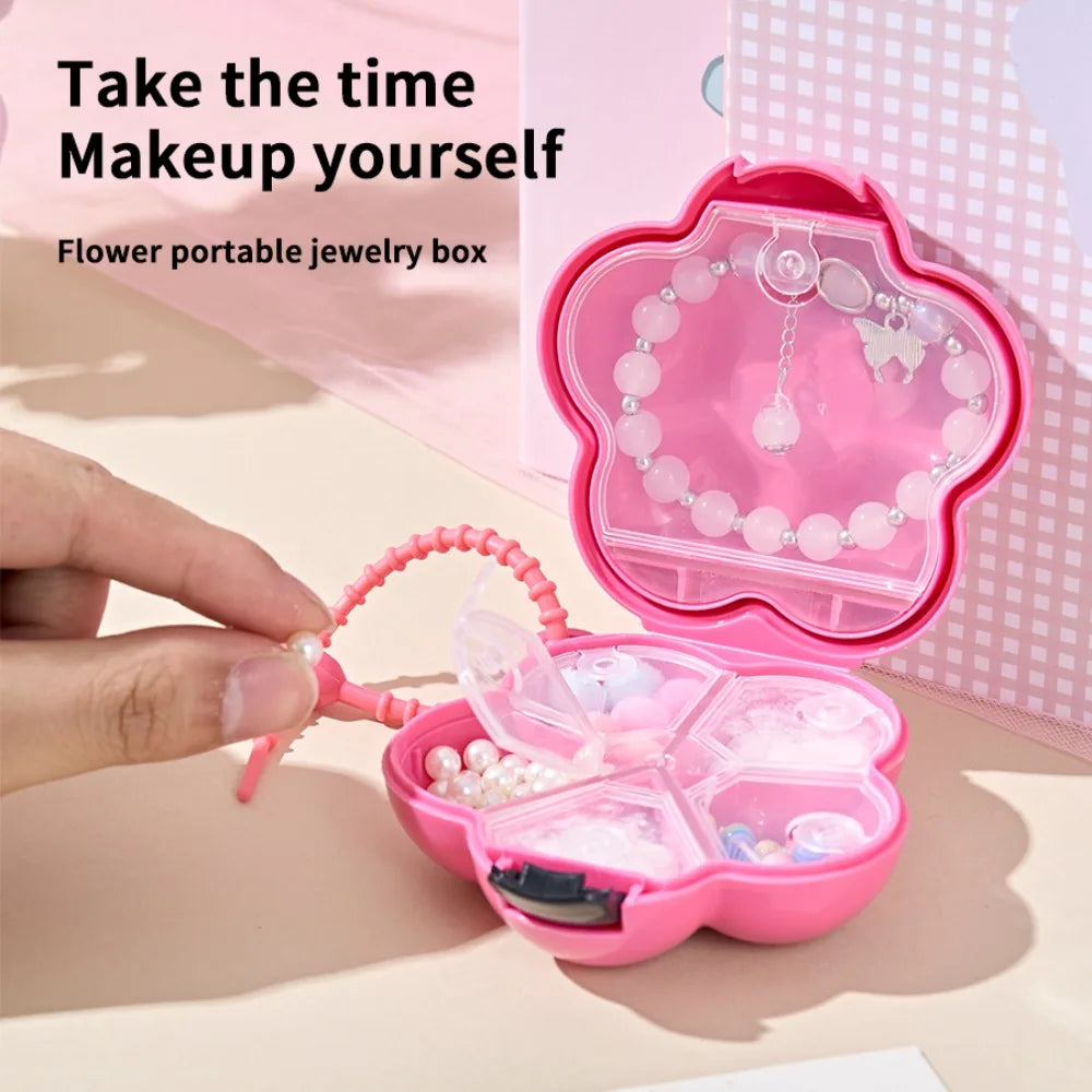 Cute Flowers Storage Box Pendant Dopamine with Dividers Jewelry Case Waterproof Plastic Medicine Box Travel