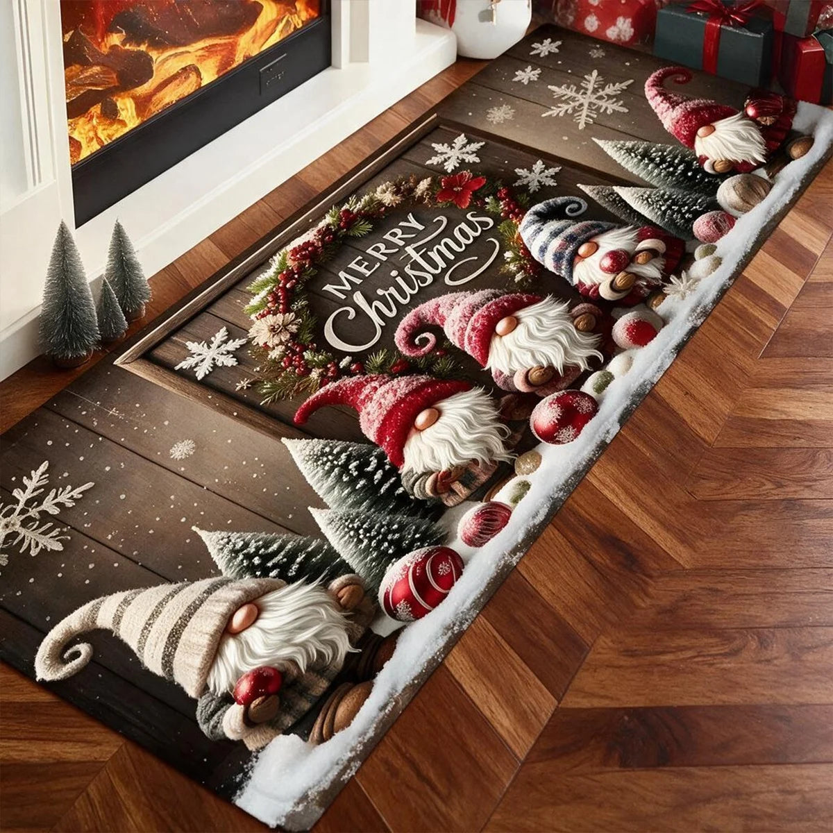 Christmas Kitchen Rug Square Plush Flannel Floor Mat with