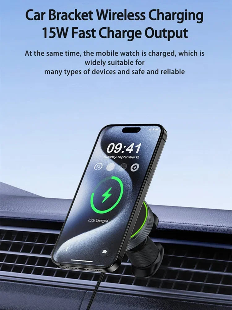 NEW 2 In 1 Magnetic Car Wireless Charger for Apple Watch IWatch 8 7 6 iPhone 15 14 13 12 Pro Max Car Fast Charging Holder Mount