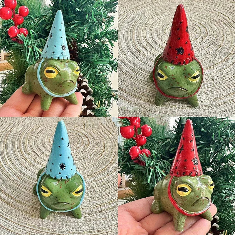 Cute Frog Statues for Garden Witch Hat Little Frog Statue  Figurine Outdoor Yard Art Sculpture Hand-Painted Bonsai Ornament
