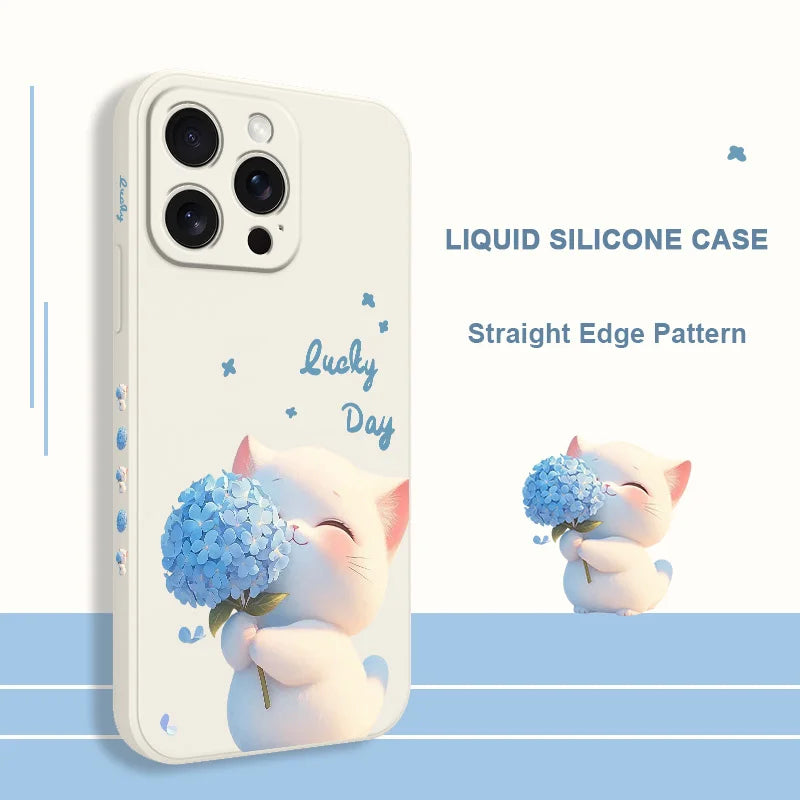 Blue Silk Cat Phone Case for IPhone 18 Pro Max Liquid Silicone
