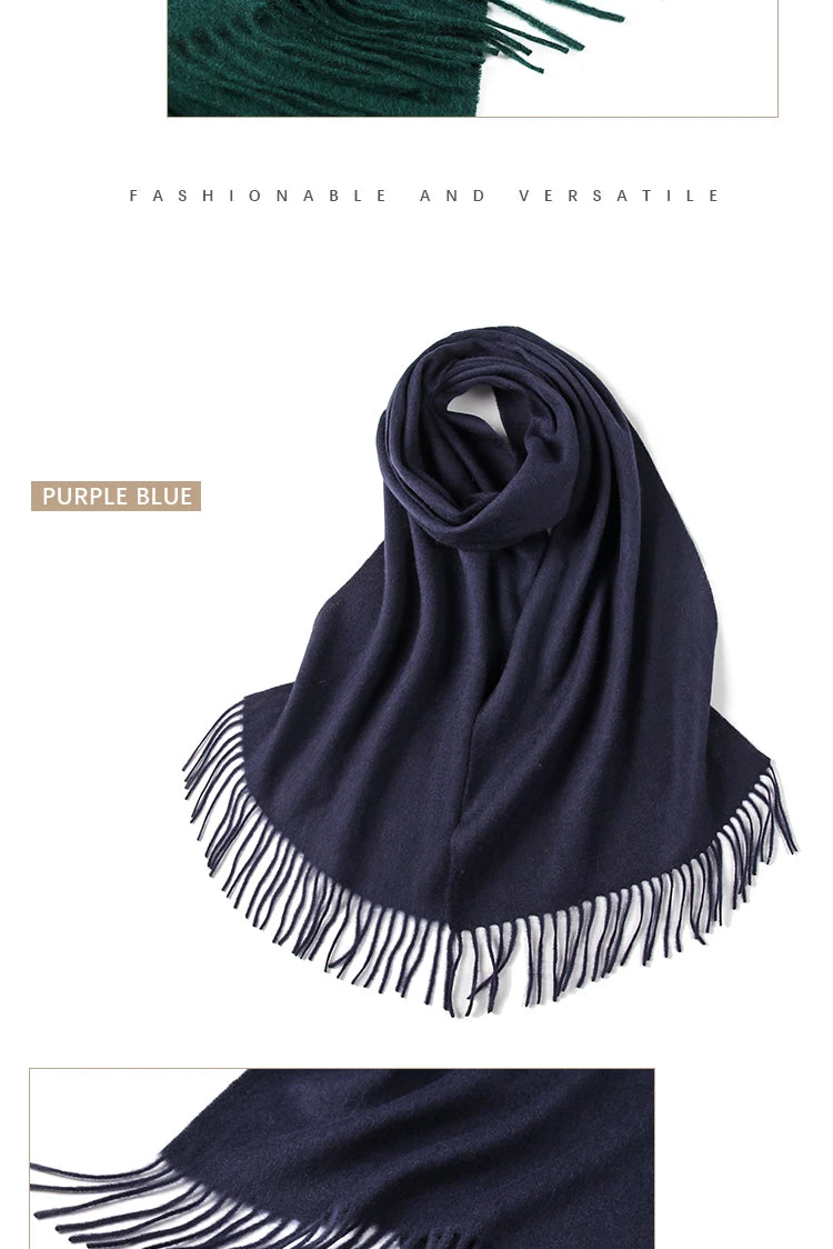 LONGMING 100% Merino Wool Knitted Shawl New Women Autumn Fashion Classic Plaid Solid Scarf Winter Warm Knottable Muffler for Man