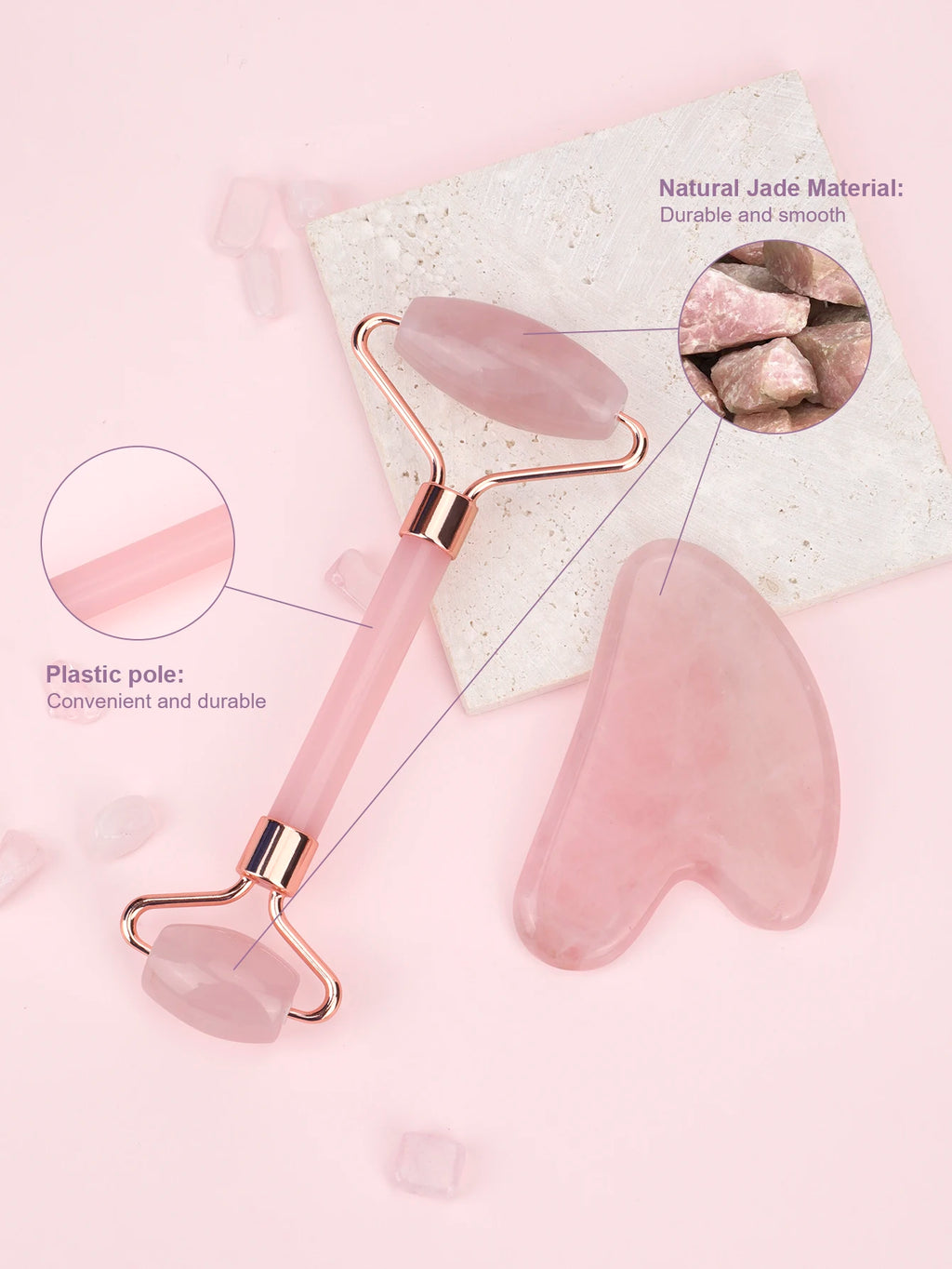 Natural Jade Face Roller Gua Sha Scraper Set Face Neck Body Skin Care Beauty Tool Portable Rose Quartz Facial Massager Tool