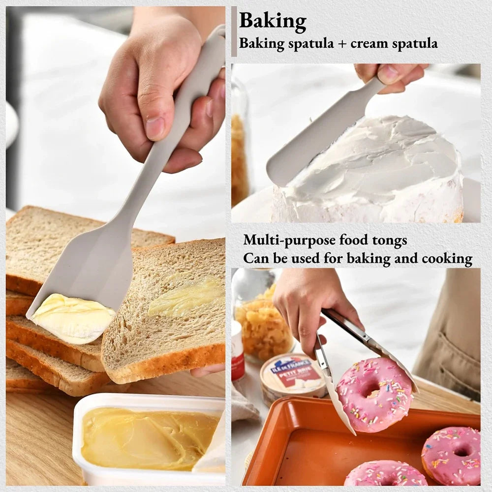 15pcs Khaki Food Grade Silicone Kitchen Cookware Utensils Turner