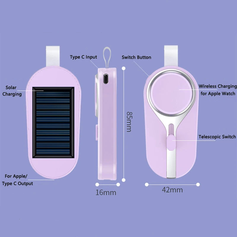 Mini Solar Power Bank 3000mAh Wireless Charger for Apple Watch 8 7 6 5 External Battery Charger for iPhone Samsung Huawei Xiaomi