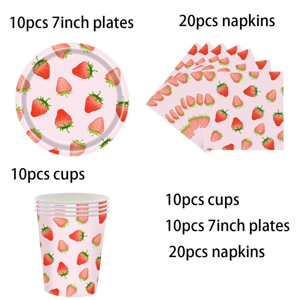 Strawberry Sets Birthday Decoration Party Disposable Paper Napkins Cups Plates Tablecloths Party Supplies