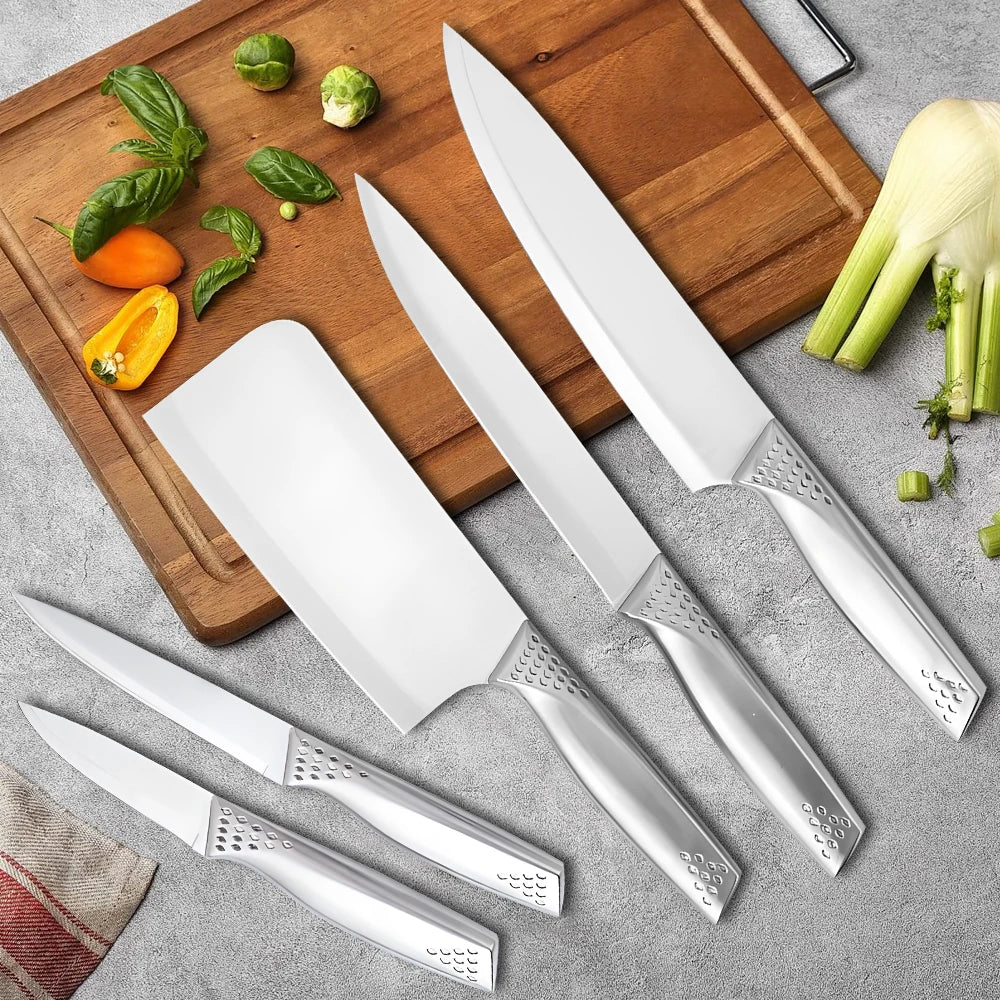 8pcs Kitchen Knives Set 3CR13 Stainless Steel Chef's Knife Meat Cleaver with Block for Kitchen Fruit and Vegetable Cutting Knife