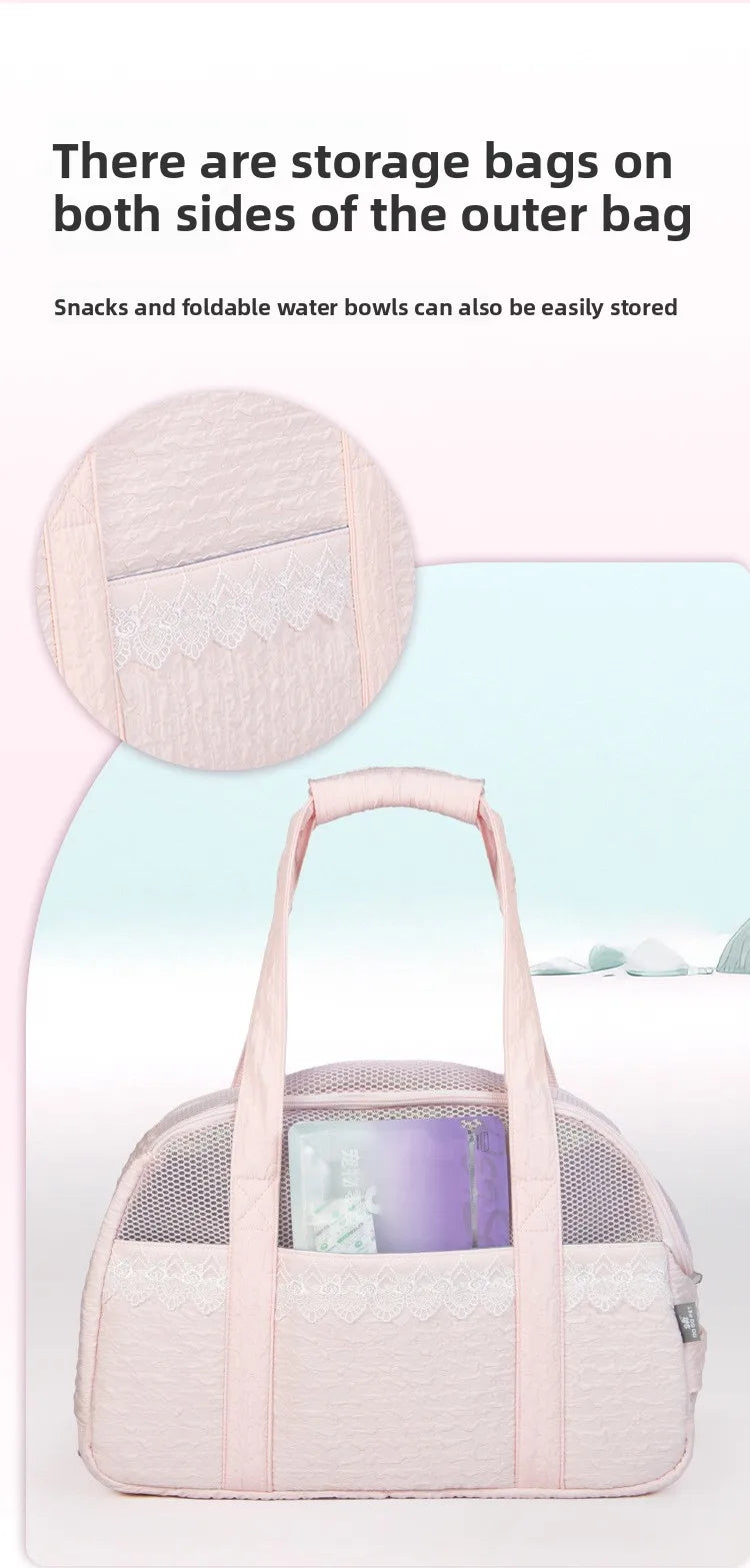 Pink Lace Cat Carrier Pet Backpack Breathable Small Dog Bag Shoulder Handheld Outing Pet Seat Carrier Pack Puppies Breathable