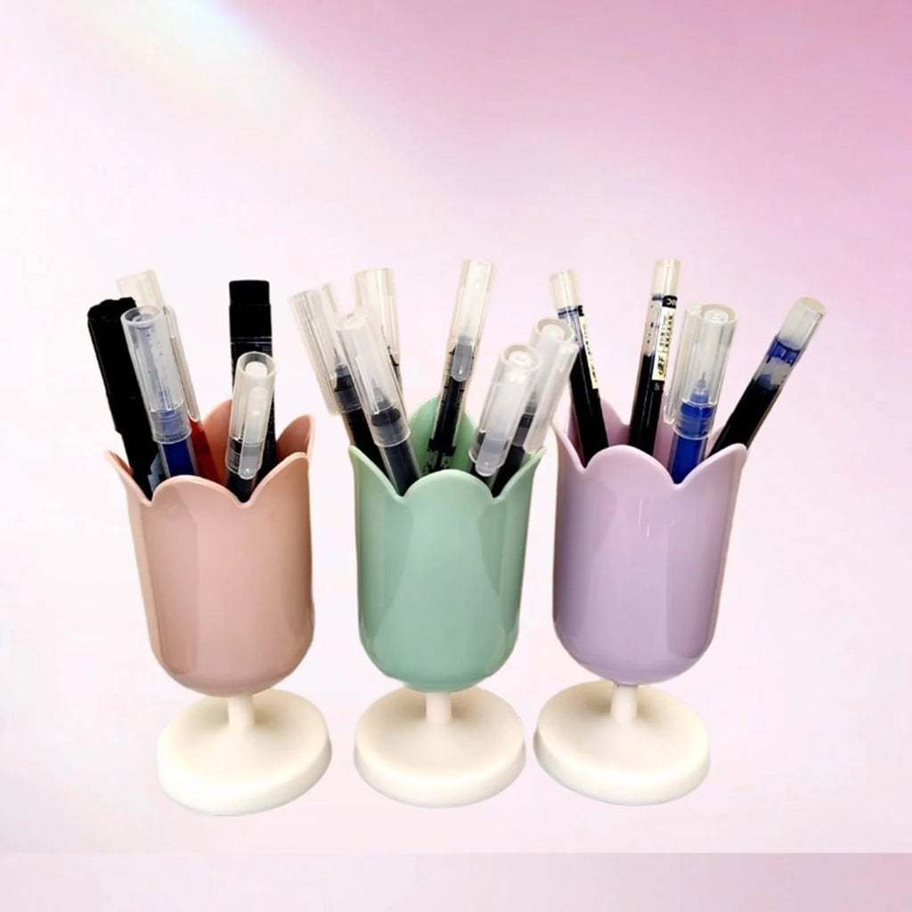 Sweet Tulip Shaped Pen Holders Creative Makeup Brush Holder Storage Box Gifts for Students Women Home School Desk Organizer