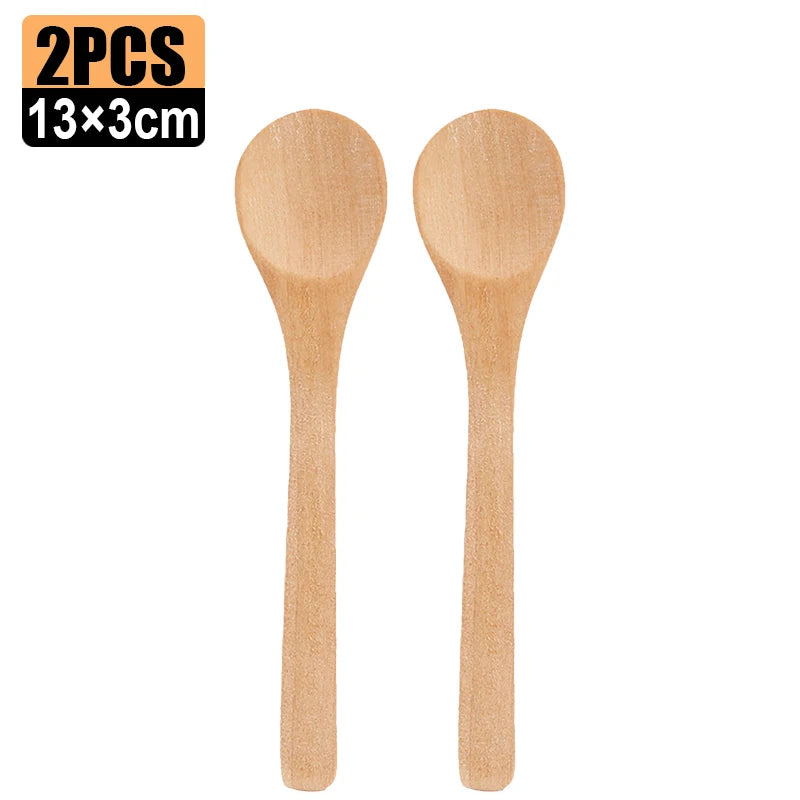 20/1Pcs Natural Wood Spoons Long Handle Soup Stirring Spoons Coffee Milk Teaspoon Scoops Home Kitchen Tableware Cooking Tools
