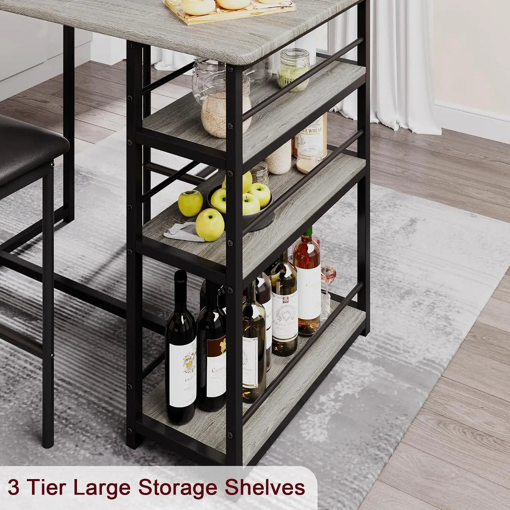 Garvee Folding Dining Table Set Kitchen Table w/Storage Shelves