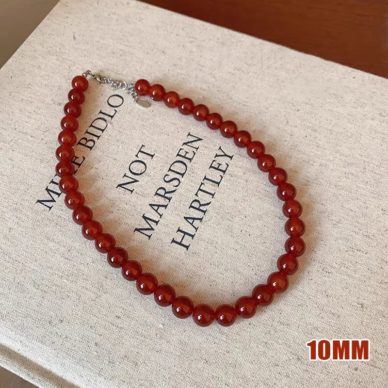 Vintage Red Beaded Necklaces For Women Chinese Style Glass Beads Necklace Exquisite Elegant Choker Aesthetic Jewelry Accessories