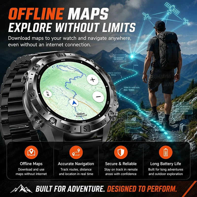 Outdoor GPS Offline Map Smart Watch Men 3ATM Waterproof