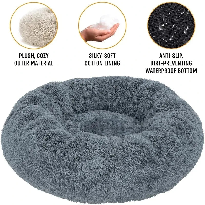 Round Dog Bed Winter Warm Cat Bed Plush Basket for Dog Washable