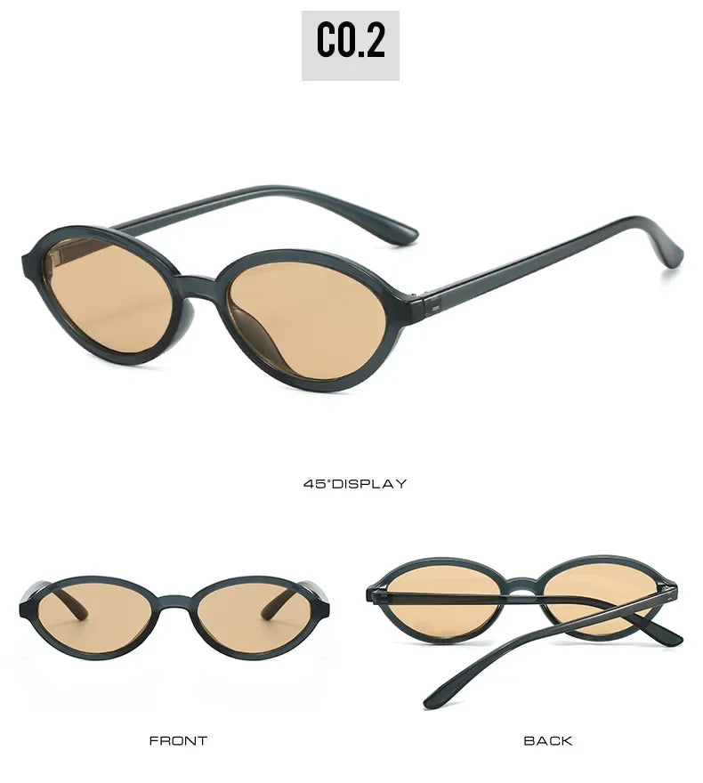 JNPCXI Fashion Small Oval Sunglasses Women Retro Punk Gradient Green Black Shades UV400
