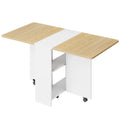 Folding Dining Table With Wheels And 2 Tier Storage