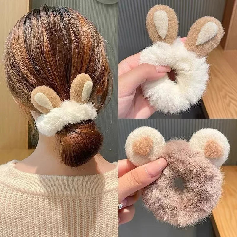 1PC Plush Rabbit Bear Ear Girls Kids Elastic Hair Bands Children Hair Ties Princess Woman Cute Hair Accessories Baby Headwear