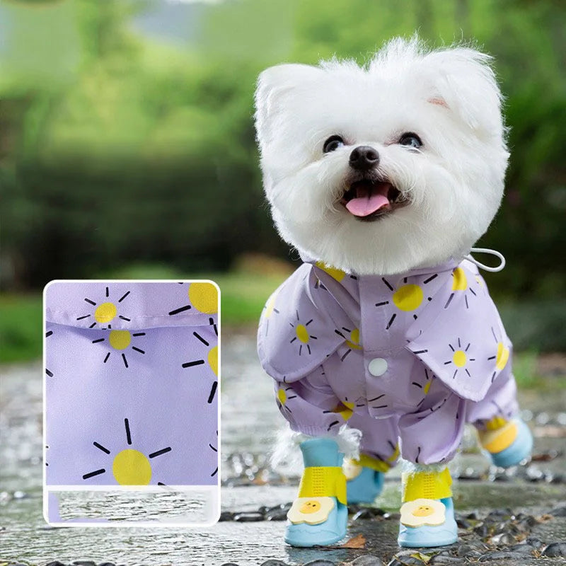 Waterproof Pet Hooded Rain Poncho Pet Puppy Dog Raincoat Colourful Sun Poncho Model Outdoor Walking Dog Rainy Shenqi