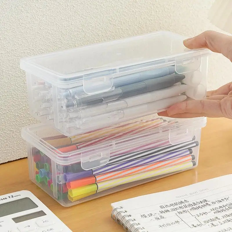 Black Desk Organizer Transparent Plastic Storage Box With Lid For Pens Pencils Markers School Supplies & Office Organization