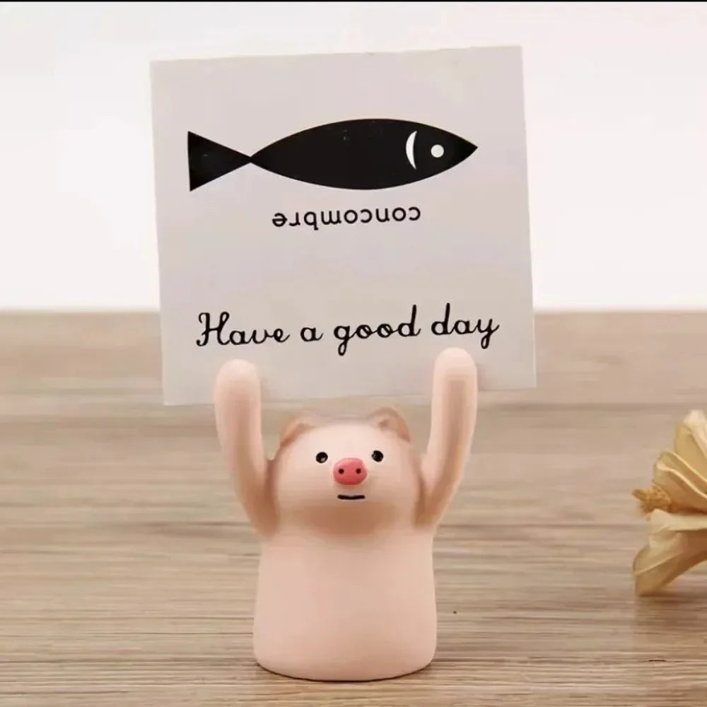Decorations Creative Cartoon Card Holder Cute Resin Cartoon Style Korean Stationery Office Desk Organizer Mini Display Stand