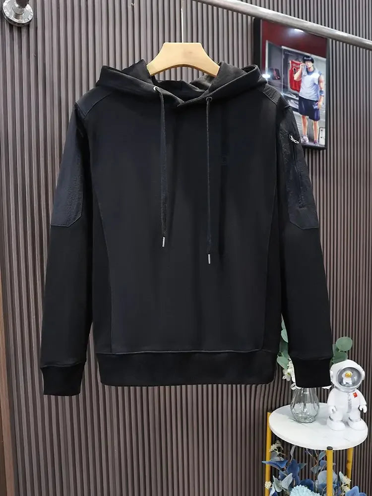 Loose Men's Hooded Sweatshirt Solid Black No Brand Cheap Simple Warm Male Hoodie Funny Overfit Sweat Shirt Tops High Quality Emo