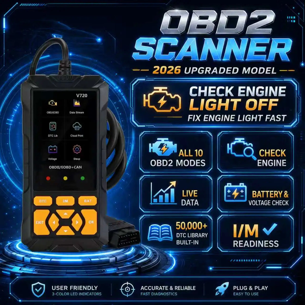 V720 Car Diagnostic Scanner Tool Automotive OBD2 Scanner