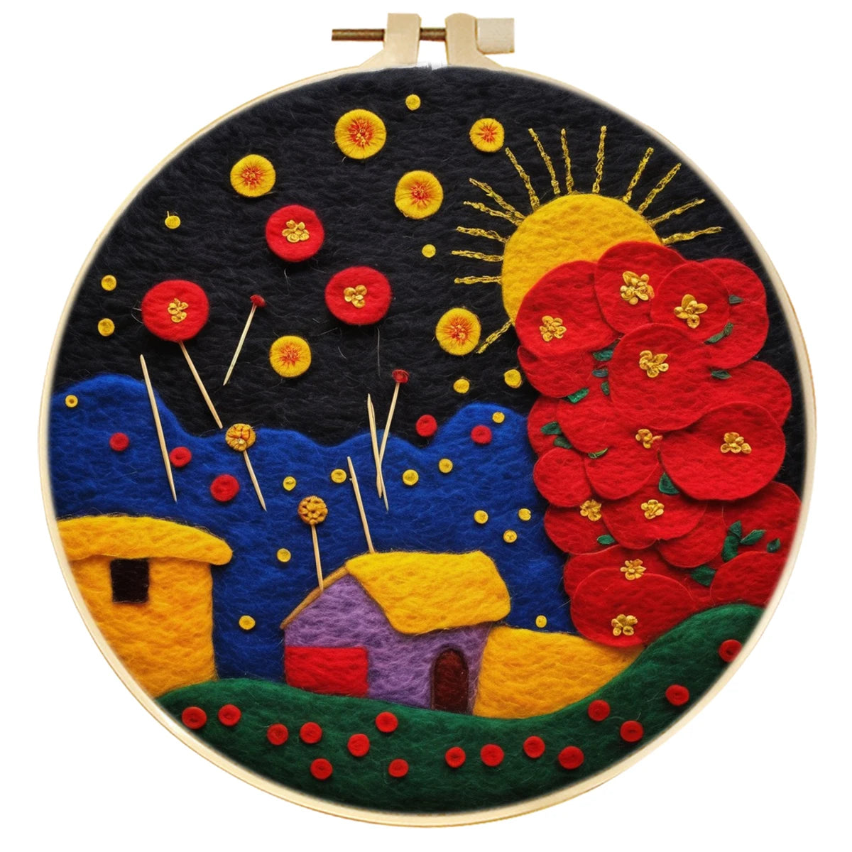 CHENISTORY the Spring Festival Wool Felting Painting Painting With Frame Kit For Beginner Handmade Felt Needles, Foam Pad,Cloth