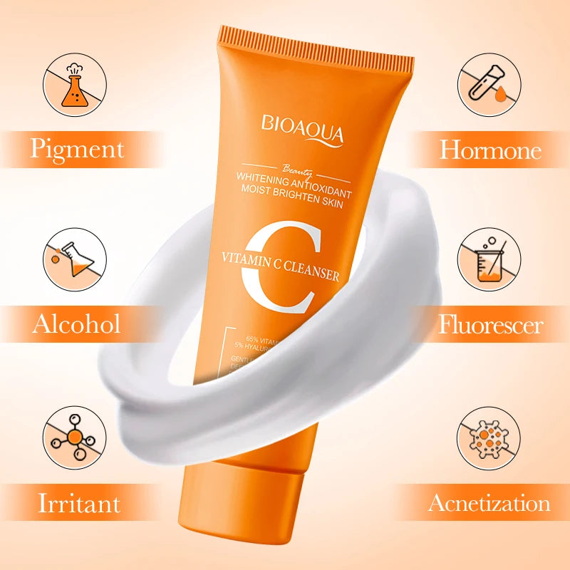 BIOAQUA Vitamin C Facial Cleanser Moisturizing Whitening Anti Wrinkles Face Wash Foam Face Cleanser Facial Skin Care Products