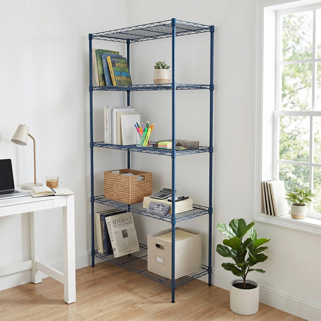 5-Tier Blue Metal Wire Storage Shelving Unit