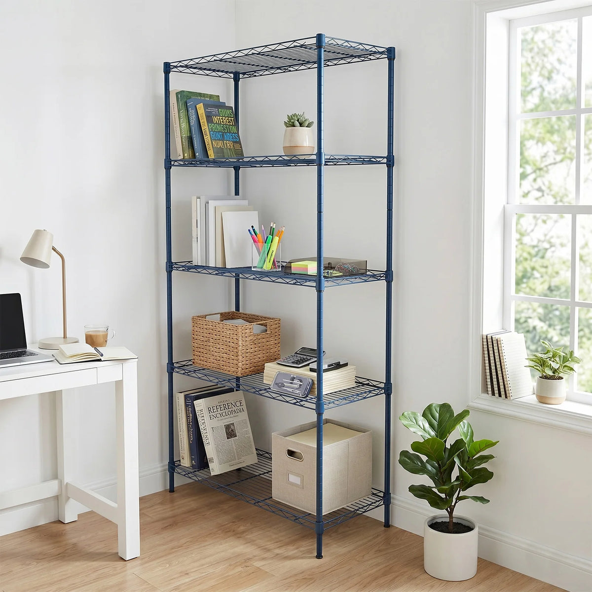 5-Tier Blue Metal Wire Storage Shelving Unit