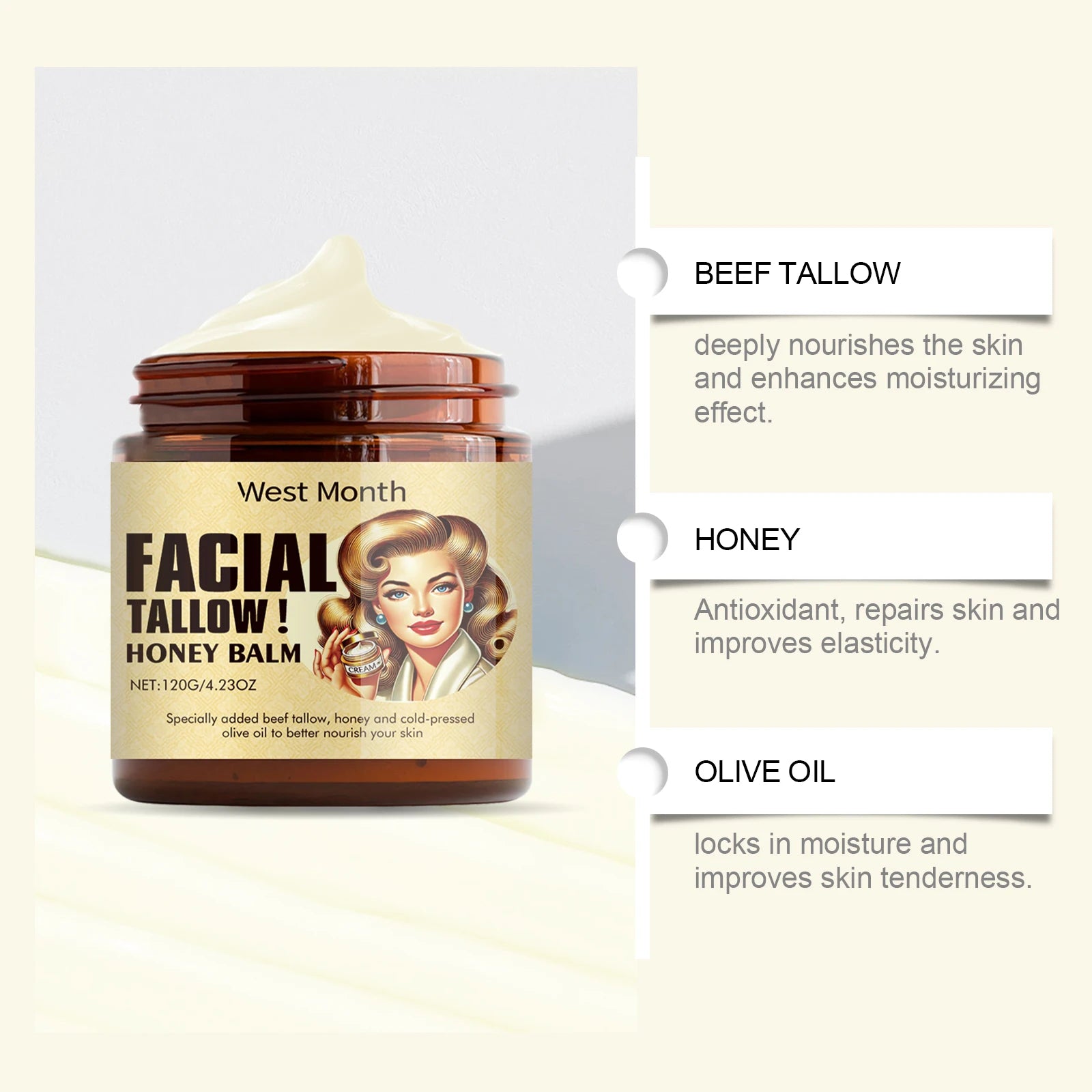Lasting Wrinkle Remover Tallow Cream Soothing Facial Skin Firming Increase Facial Elasticity Nourishing Smooth Skin Care