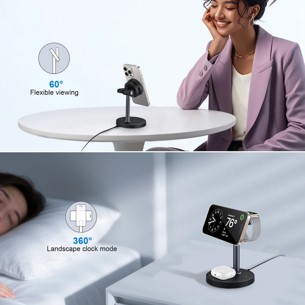 3-in-1 Magnetic Wireless Charger Stand with TEC Semiconductor Cooling, 15W for iPhone 17 16 15 14 13 12, iWatch & for AirPods