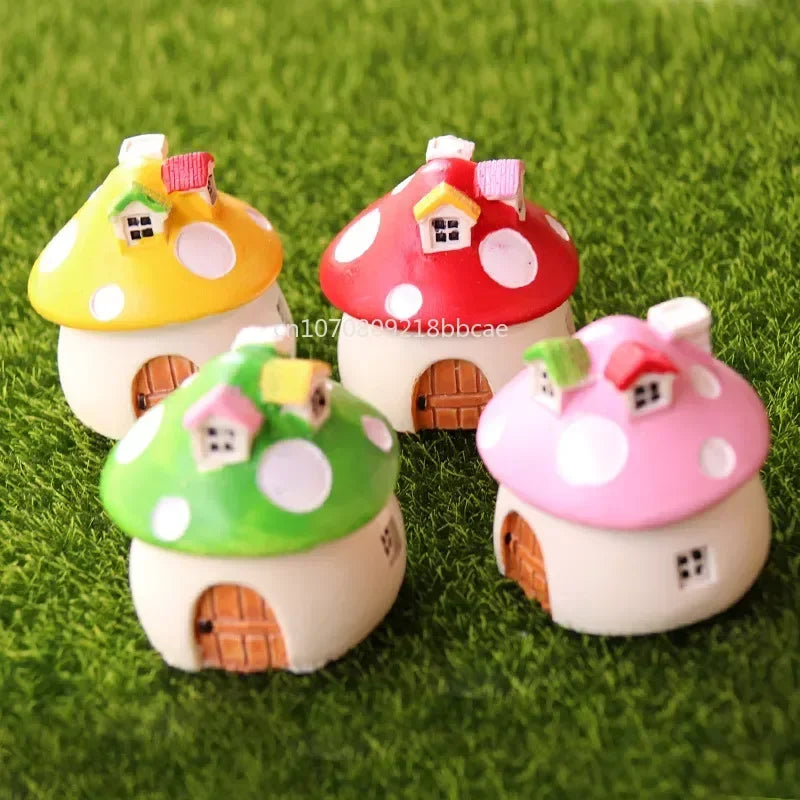 Mini Resin Moss Micro Landscape Decor Outdoor Fairy Miniature Garden Mushroom House Ornaments Handicraft Flower Pot Accessories