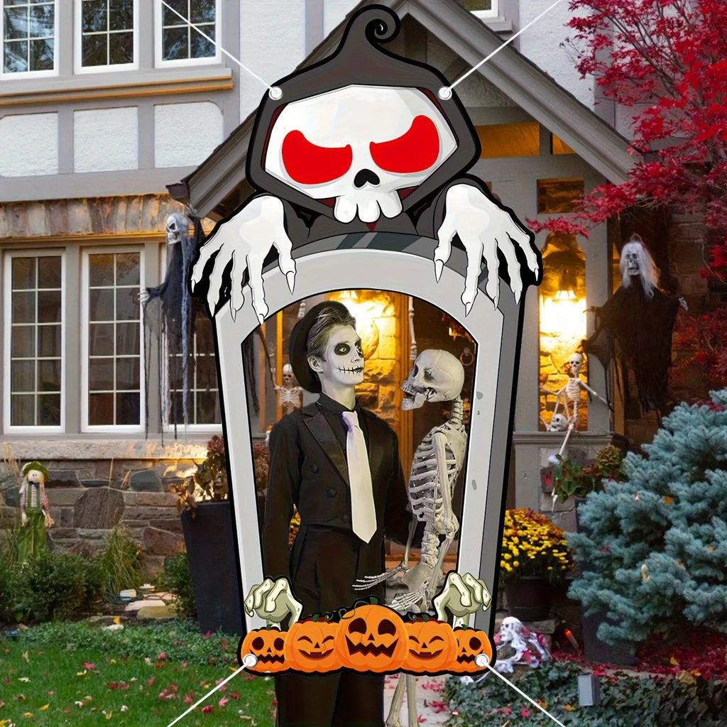 Halloween Terror Skeleton Tombstone Hollow Banner Party Decoration Supplies Photography Props Home Outdoor Decoration