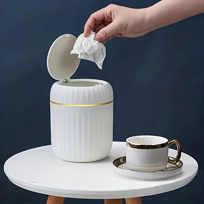 Mini Desktop Trash Can Press Type Covered Desktop Trash Can Bedroom Office Desk Desk Organizer Storage Bin Home Plastic TrashCan