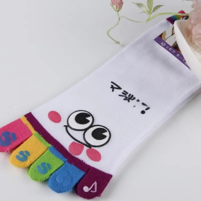 NEW Cute Cartoon Five-toed Crew Finger Socks, Breathable Short Cotton Socks for Casual Wear, Novelty Toe Socks with Funny Design