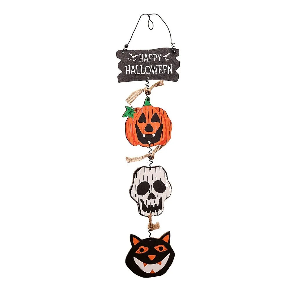 Halloween Wooden Door Sign Pumpkin Ghost Bat Trick or Treat Doorplate Horror Props Happy Halloween Door Hanging Pendents