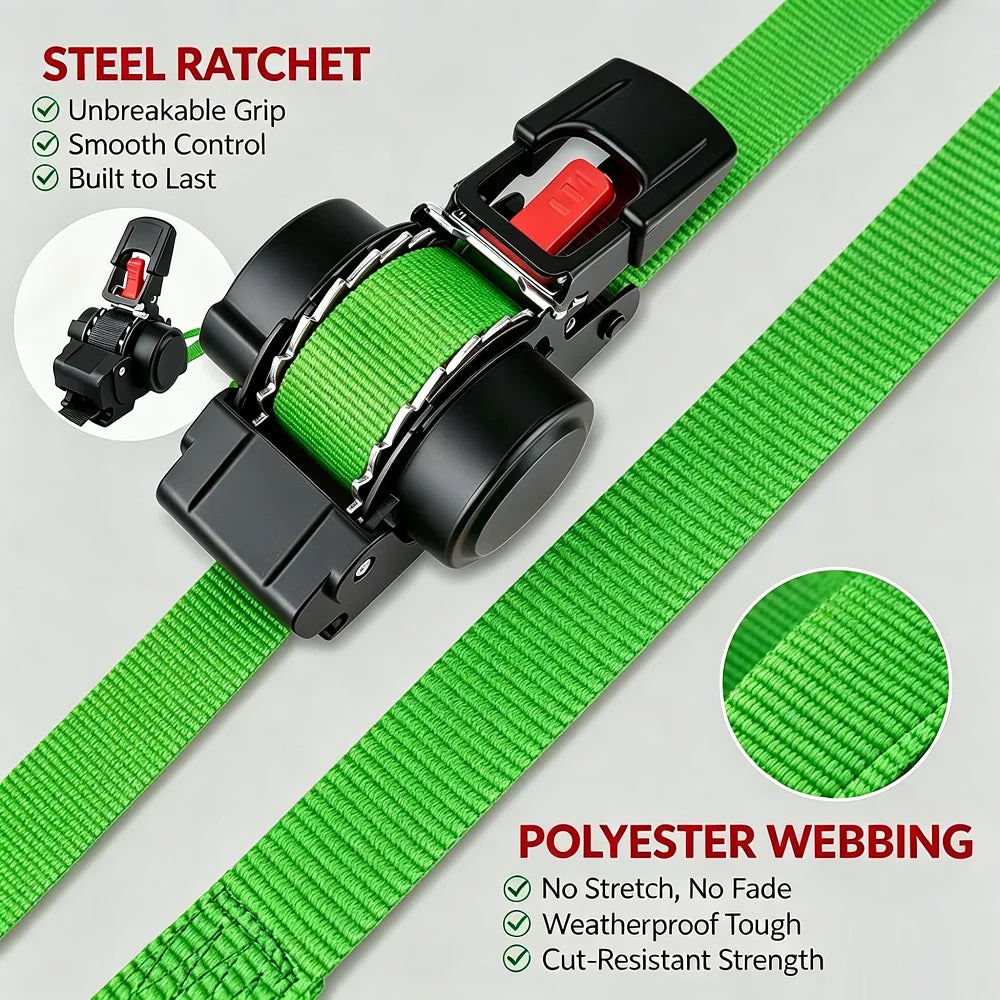 Heavy Duty Retractable Ratchet Strap 1800 LBS 10ft Auto