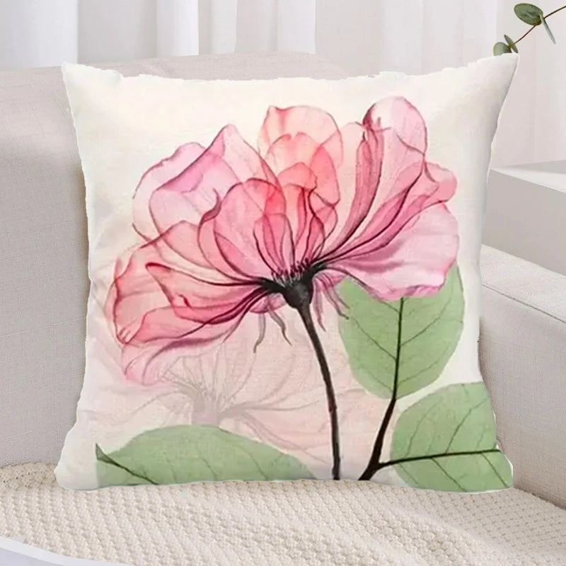 1pc Floral Print Cushion Cover Without Filler, Modern Throw Pillow Case For Sofa, Home Decor Party Decoration 17.7in