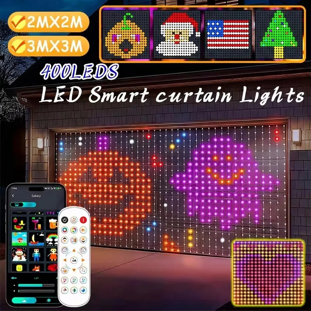 400LED Smart Curtain Lights APP Remote Control Custom Pattern